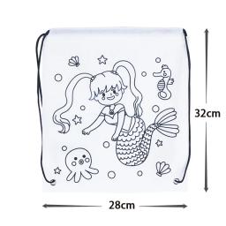 Bolsa de cordão não tecida para crianças, mochila graffiti, brinquedos de pintura para colorir DIY para crianças, sereia animal fofa, desenho artesanato - Image 3