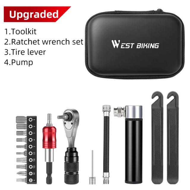 Conjunto de Ferramentas Multifuncional West Bike: Bolsa Portátil com Chave de Catraca 4 em 1 para Reparo de Bicicletas