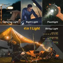 Recarregável Camping luz String com ímã gancho, lanterna LED à prova d'água, tenda ao ar livre, RGB atmosfera luz, 10m - Image 4