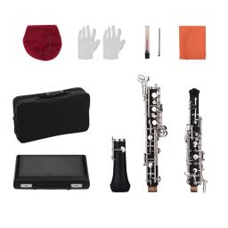 Chaves niqueladas estilo semi-automático profissional Oboé C Key instrumento de sopro com luvas de Oboé Reed estojo de couro bolsa de transporte - Image 2