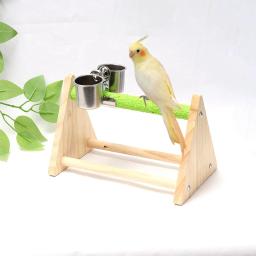 Suporte para alimentador de pássaros com copo alimentador, poleiro de madeira para treinamento de pássaros, papagaio, cacatua - Image 3