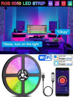 Smart WiFi RGB LED Light Strip, Fita para decoração de festa em casa, retroiluminação de TV, Compatível com Alexa Google Home, 5050 - Image 1