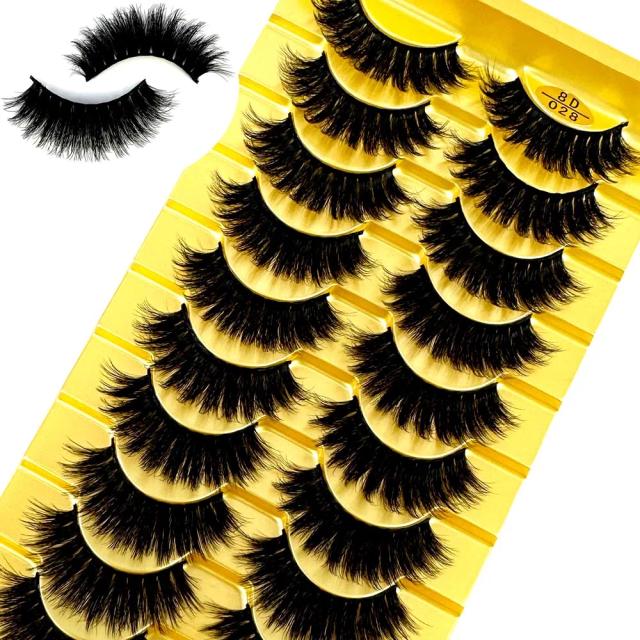 Cílios Super Fluffy de Mink Sintético - 10 Pares de Efeitos Wispy e Dramáticos para Maquiagem de Olhos de Gato 6D