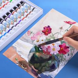12/24 cor aquarela pintura conjunto iniciante selado tubo 5ml 12ml lavável não-tóxico portátil material da arte do estudante - Image 4