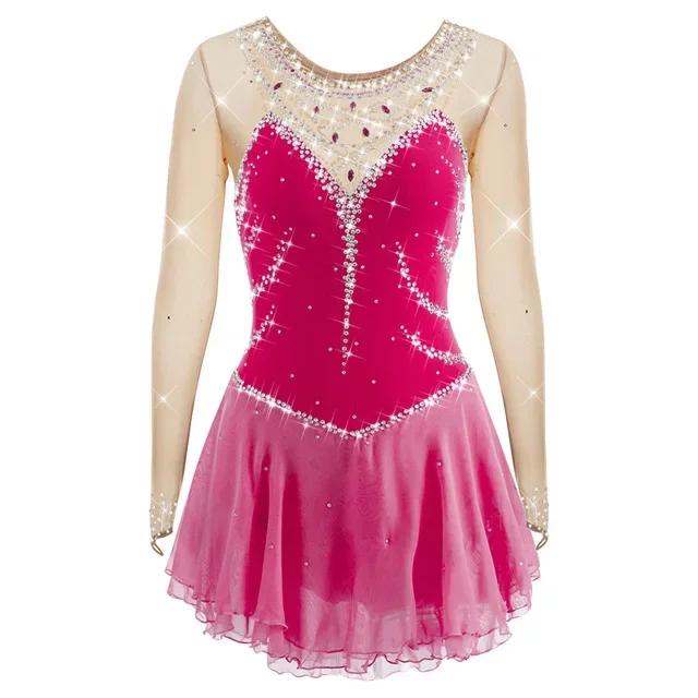 Vestido Brilhante para Patinação Artística Feminino com Saia de Balé Infantil e Strass