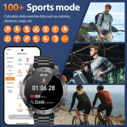 Lige militar relógio inteligente masculino 1000mah bateria ao ar livre lanterna led à prova dwaterproof água freqüência cardíaca esporte bt chamada 1.7 "amoled smartwatch - Image 6