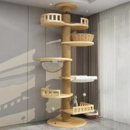 Armação de escalada de madeira para gatos Torre de árvore extra grande Arranhador Brinquedo de gatos Móveis de casa de esconderijo Suprimentos de treinamento para gatos 260-270cm - Image 4