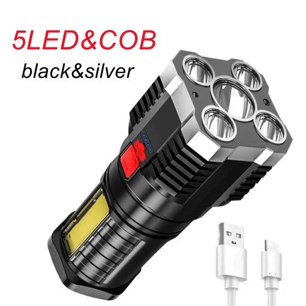 Lanterna LED portátil ao ar livre, luz de tochas, lâmpada, USB recarregável, Power Display, projectores laterais COB, 4 modos de iluminação - Image 1