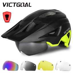 VICTGOAL MTB Capacete de Bicicleta Homens com Óculos de Visor de Sol Capacete de Ciclismo USB Recarregável LED Luz Traseira Lente Magnética Road Racing Mountain Bike Capacetes - Image 1