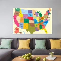 O mapa dos eua em inglês 150*100cm lona pintura da parede arte cartaz e cópias material de escritório sala estar decoração para casa - Image 1