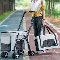Double Deck Pet Folding Stroller, Ventilação Portáteis Portadores, cão e gato, Pet Products Supplies, Viagem ao ar livre - Image 2