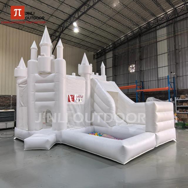 Casa de salto inflável branca, castelo de princesa para aniversário, casamento, festa ao ar livre, casa de brincar infantil de grau comercial com ventilador