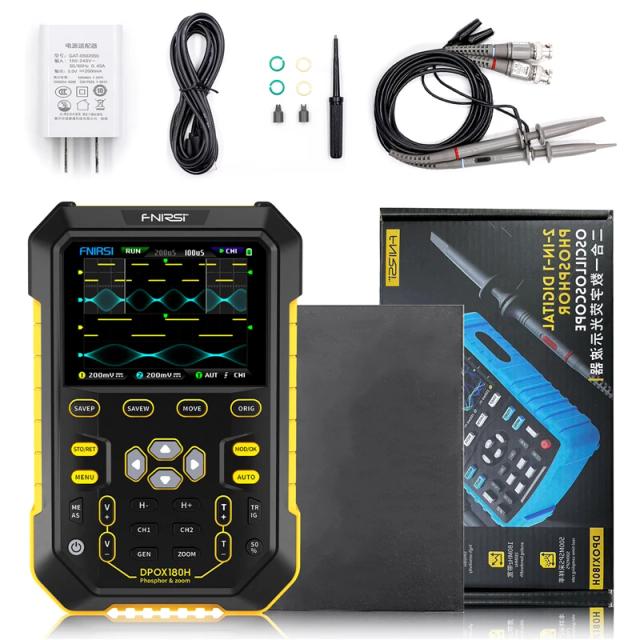 Osciloscópio Digital Portátil FNIRSI-DPOX180H de Canal Duplo com Gerador de Sinal e Display de Fluorescência 180MHz e Função de Zoom