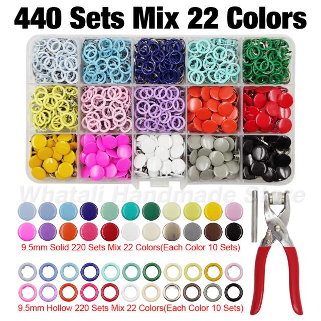 Kits de Ferramentas com Botões Pressão 9.5mm e Alicate para Costura de Roupas e Bolsas