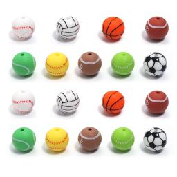 Silicone Sports Ball Beads para DIY Pulseira e Decoração Chaveiro, Bola de Cor Solta, Rugby Futebol e Tênis, Acessórios de Decoração, 15mm, 5Pcs por lote - Image 2