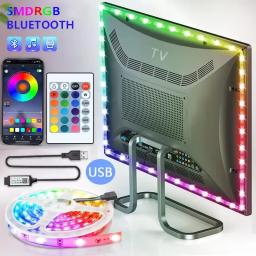 Fita LED com controle remoto infravermelho, fita de lâmpada flexível para casa, decoração de festa, luz de fundo de TV, Bluetooth inteligente, USB, RGB, 5050, 5V - Image 1