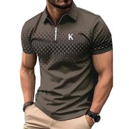 Camisa polo casual de manga curta masculina, impressão digital 3D, com zíper, moda golfe, negócio, novo, verão - Image 3