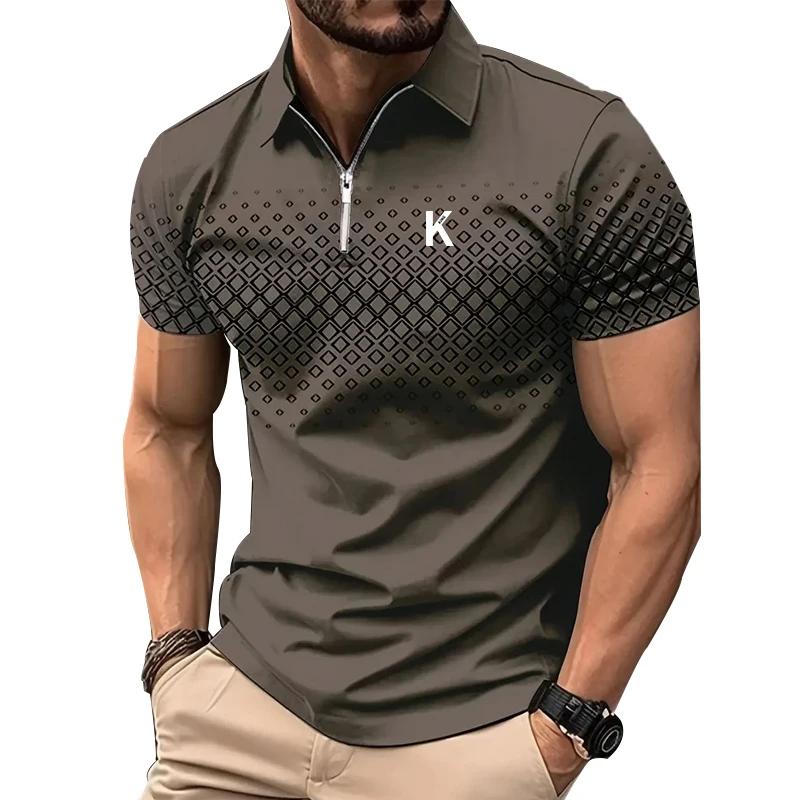 Camisa polo casual de manga curta masculina, impressão digital 3D, com zíper, moda golfe, negócio, novo, verão - Image 1