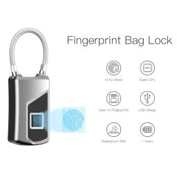 Portátil Fingerprint Segurança Cadeado, Keyless Cadeado, impermeável, USB Recarregável, Porta, Mala, Mochila - Image 2