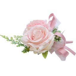 Corsage de pulso masculino para casamento, pulseira de dama de honra, seda flor, rosa vermelha, alfinetes do noivo, boutonniere - Image 4