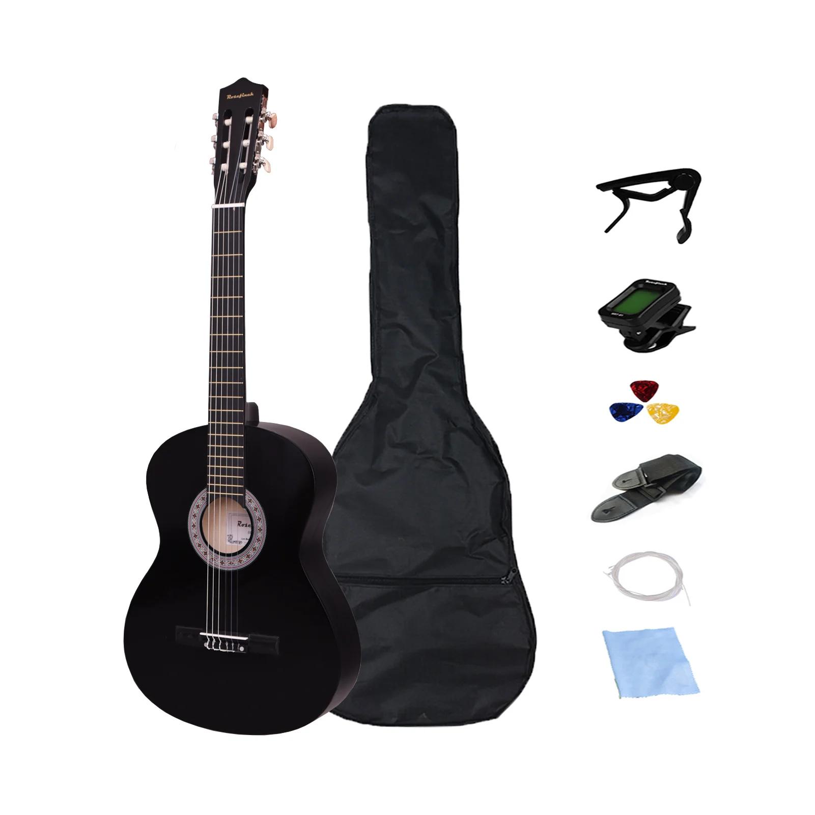 Guitarra Clássica Iniciante com Saco, Instrumento Musical, Preto, Amarelo, Capo Strap, Pick Tuner Set, 39 ", 30", CGT391 - Image 1
