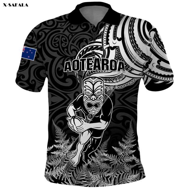 Camisa Polo Masculina Manga Curta 3D Maori Manaia de Rugby Neozelandês - Respirável, Luxuosa e de Alta Qualidade para o Verão