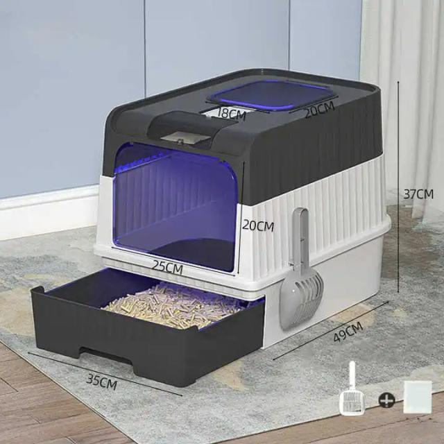 Caixa Grande de Toalete Portátil para Gatos com Limpeza Automática e Sandbox Plástico