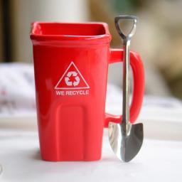 Caneca cerâmica exótica com pá, Verde criativo, Forma de lixo reciclável, Copo de café com leite, Forma quadrada - Image 5
