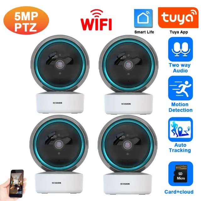 Câmera de Segurança Doméstica Tuya Smart Life 5MP Sem Fio com PTZ, WiFi e Áudio Bidirecional - Ideal para Vigilância e Monitoramento de Bebês em 2K