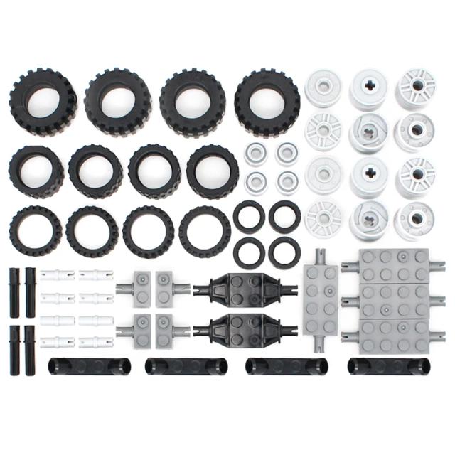 MOC Technical Wheel Building Blocks, Pin Pneu Eixo Conector, Tecnologia do carro, Peças de automóvel Set Toy, 56pcs por lote