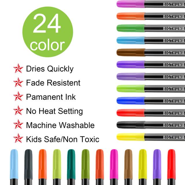 Kit de 24 Canetas de Tecido Permanente para Roupas e Artesanato - Ideal para Desenho à Mão e Rabiscos Criativos