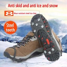 Pinça de gelo de 8 dentes para sapatos inverno ao ar livre antiderrapante caminhadas alpinismo gelo neve crampons antiderrapante capas de sapato - Image 2