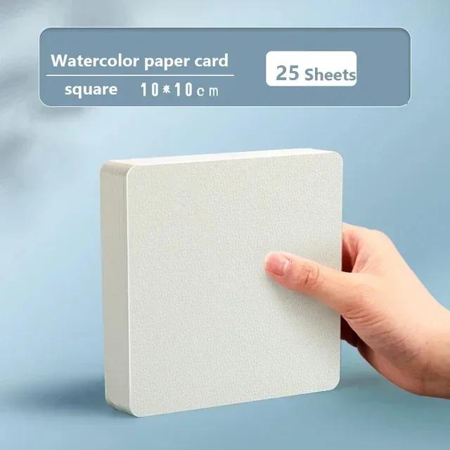 Papel de desenho profissional, papel de cor aquarela, quadrado ou redondo, cartão postal para pintura, material escolar, arte, 100g, 25 folhas - Image 1