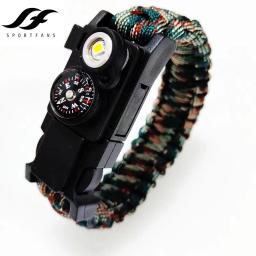 Impermeável LED Survival Paracord Pulseira, Apito Multifunções e Bússola Pulseiras, Natação ao ar livre Ferramentas, Novo - Image 1