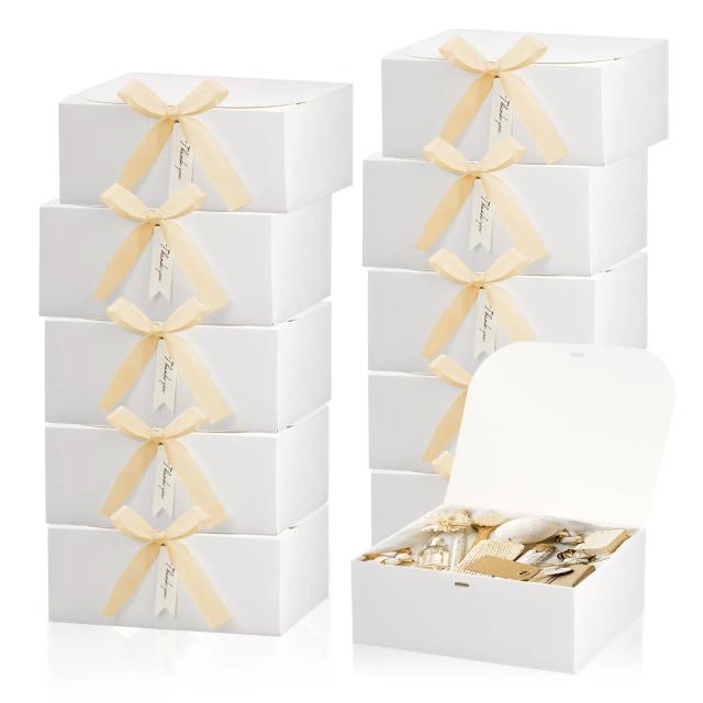 Caixas de Presente Elegantes com Tampas para Casamentos e Aniversários - Conjunto com 10 Peças Brancas
