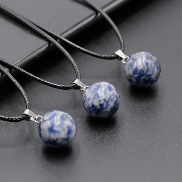 Pingentes de Quartzo Cristal Redondos de 14mm para Colar DIY - Encantos de Chakra de Cura e Pedras Preciosas para Jóias