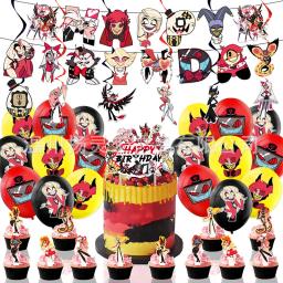 Talheres descartáveis para festa de aniversário, suprimentos para festa, decoração de fundo balão, bolo Topper, presente para crianças, tema do hotel, Hazbin - Image 6