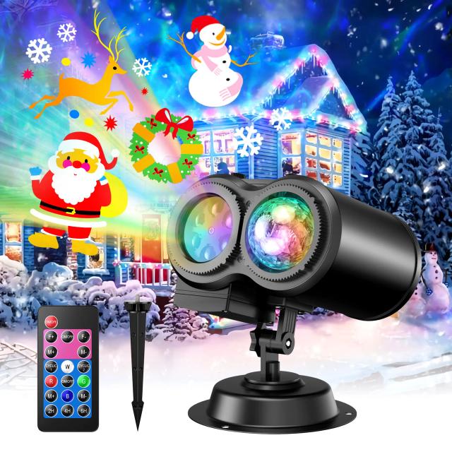 Projetor de Luz HD 2 em 1 com Efeitos de Halloween e Natal para Decoração ao Ar Livre, Padrões em Movimento e Luzes de Paisagem