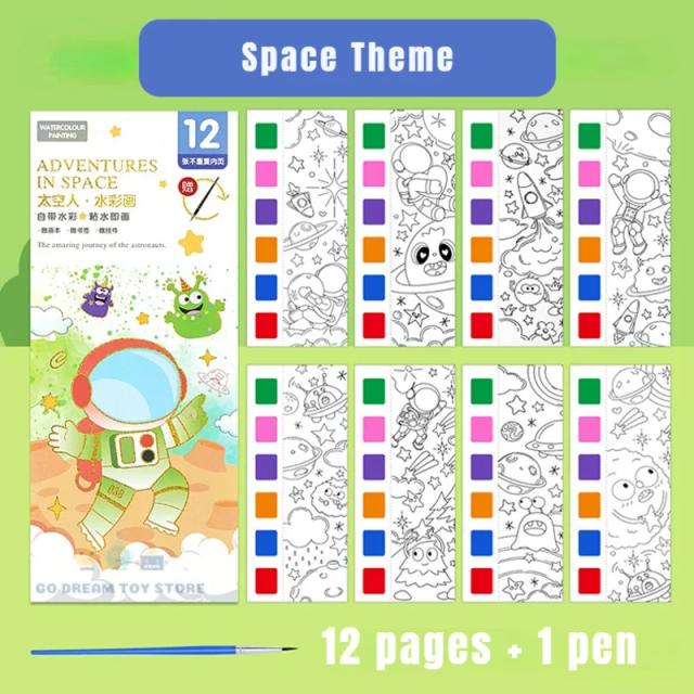 Livro de Pintura em Aquarela Portátil para Crianças com Pincel de Água e Guache, Ideal para Colorir e Criar Arte, Presente Perfeito para Jardim de Infância