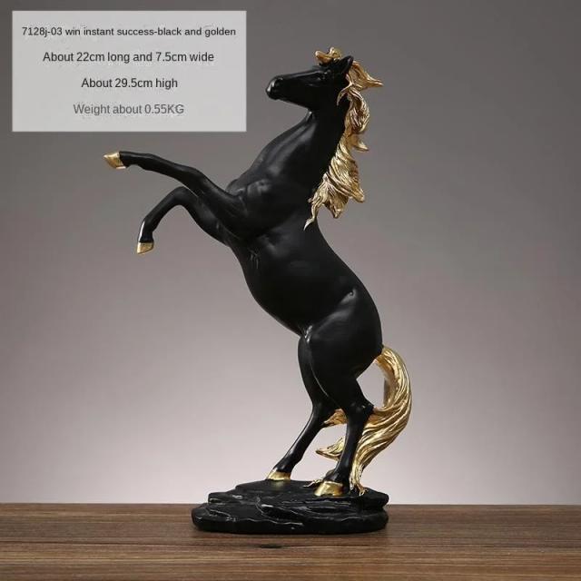 Escultura Criativa de Cavalo em Resina Preto, Prata e Dourado - Decoração Elegante para Casa e Escritório