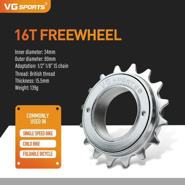 VG Sports Volante Livre de Bicicleta de Velocidade Única 34mm 16T-24T