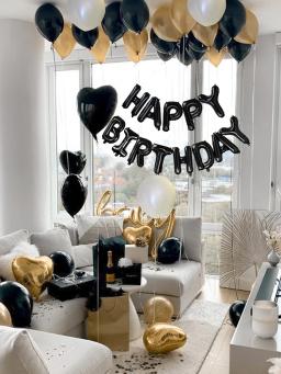 Preto e Ouro Aniversário Carta Balão Set, Balões Do Coração Do Amor, Decorações De Cena De Festa, Happy Birthday, 42pcs - Image 4