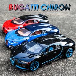 Bugatti Chiron Alloy Sport Car Toy, Metal fundido, veículos em miniatura com luz sonora, puxar brinquedos colecionáveis, 1:32 - Image 2