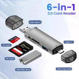 Leitor de cartão SD/TF 6 em 1 USB3.0 + Micro para Typec Universal OTG Adaptador de unidade flash multifuncional 5 Gbps Transmissão de alta velocidade - Image 1