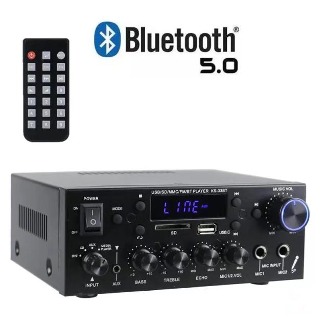 Amplificador Digital HiFi KS-33BT com Bluetooth e LED para Alto-falantes de 6.5 a 8 Polegadas