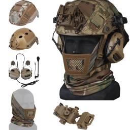 Conjunto de capacete tático de airsoft com capacete rápido balaclava máscara de malha de aço capacete tático capacete óculos de visão noturna montagem L4G24 - Image 1