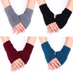 Luvas de meio dedo com buracos para polegar, mão, pulso, braço, mais quente, dedo exposto, luvas curtas de caxemira, tricô de crochê, luvas de lã falsa? ? - Image 4