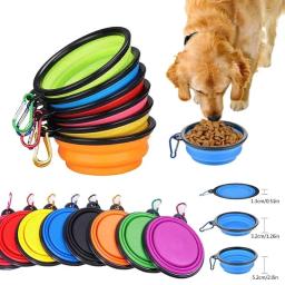 Tigela de estimação dobrável com mosquetão, Dog Bowl, Camping ao ar livre, Viagem, Suprimentos dobráveis portáteis, Pratos para gato, Tigela de comida e água - Image 3