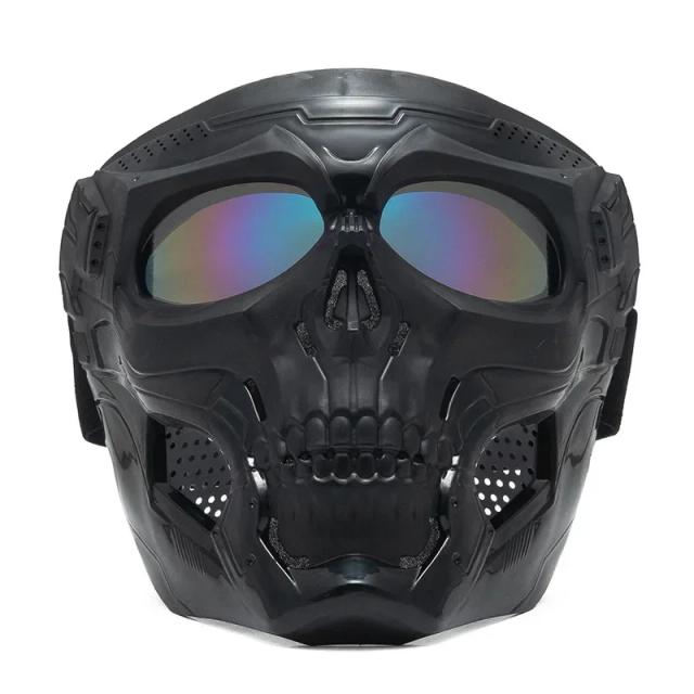 Máscara de Caveira Estilizada com Óculos para Esportes e Capacete Aberto - Acessório Ideal para Motociclismo e Aventuras Off-Road
