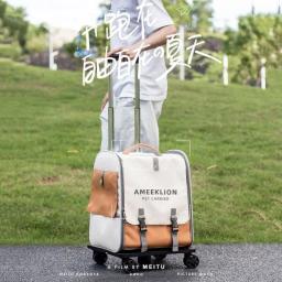Transportadora portátil com rodas para pet, Mochila dobrável ao ar livre, Gaiola espacial grande, Transportadora para cães e gatos, Suprimentos de carrinho - Image 3